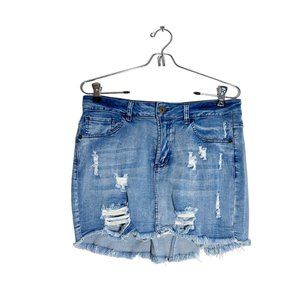 Ocean Drive Ella Vintage Wash Distressed Denim Mini Skirt - Sz 9